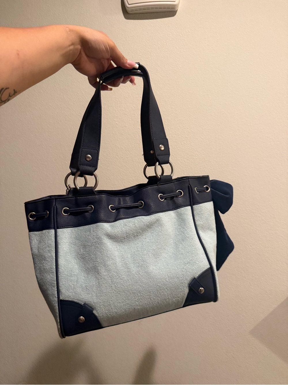 Juicy Couture Light Blue and Navy Canvas Tote